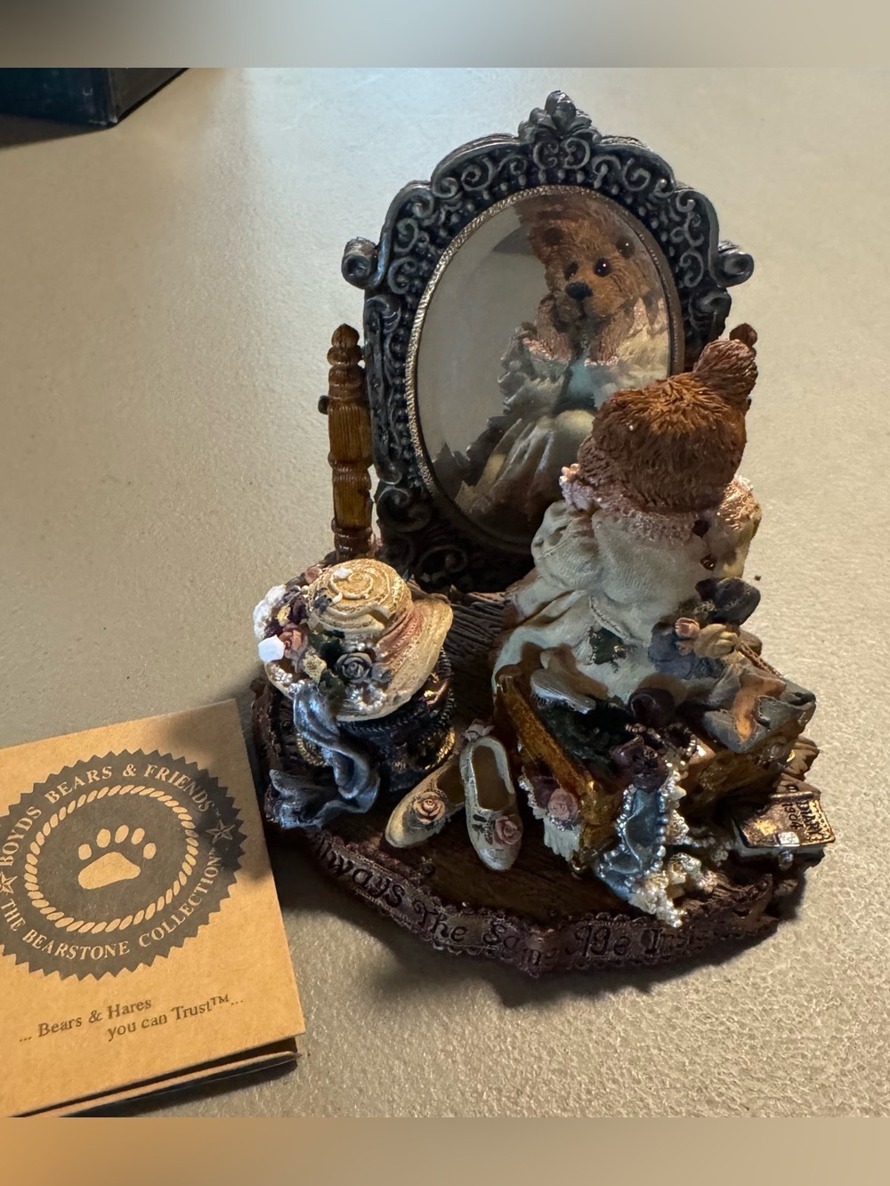 Boyd Bears Decorative Bear Figurine with Mirror - Vintage-Style Brown